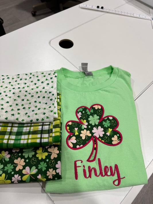 St Patrick's Day T-Shirt (Youth) Clover Applique Custom Name